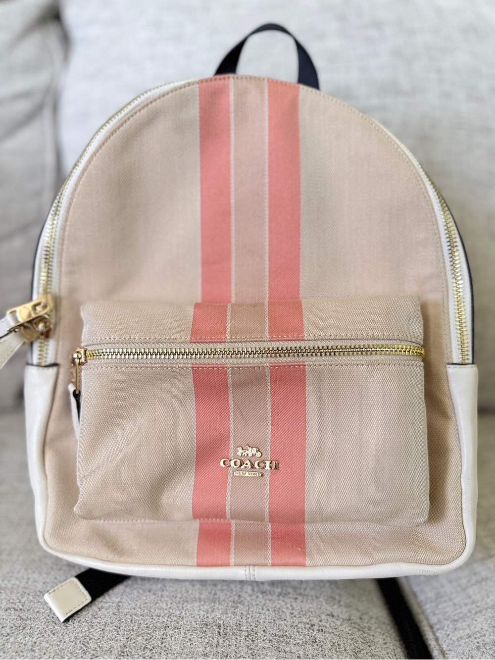 Coach Medium Charlie Backpack with varsity stripe. A must for summer essentials - Picture 2 of 8